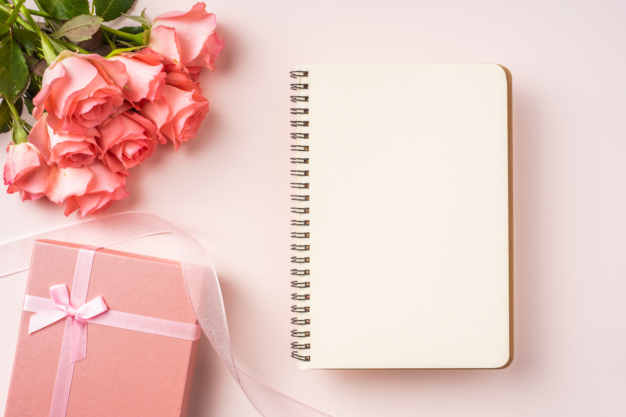 Notebook, Gift and Flowers 